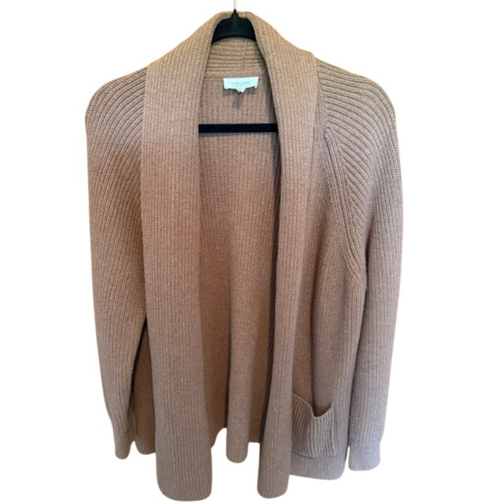 Haven‎ Well Within Tan Brown Ribbed Open Front Cardigan Cashmere Blend Talbots L